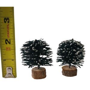 Lemax Bottle Brush Tree Green Flocked Christmas Village Round Wood Base Vtg 90s.